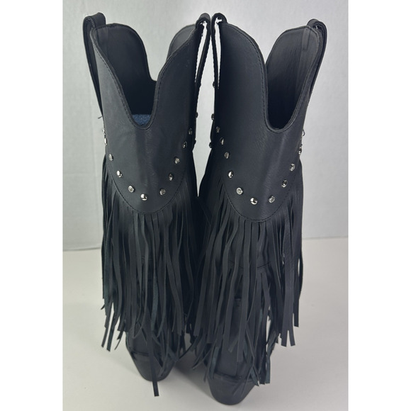 Roper Oakley Studded Pointed Toe Cowboy Black Boots Western Fringe Women's 8 - Picture 5 of 11